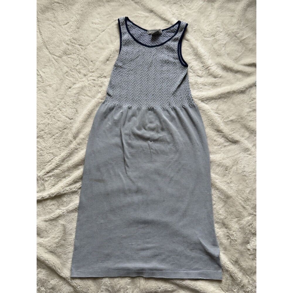 Lark + Grey Women’s Navy White Textured Stripe Sleeveless Dress Size S/M